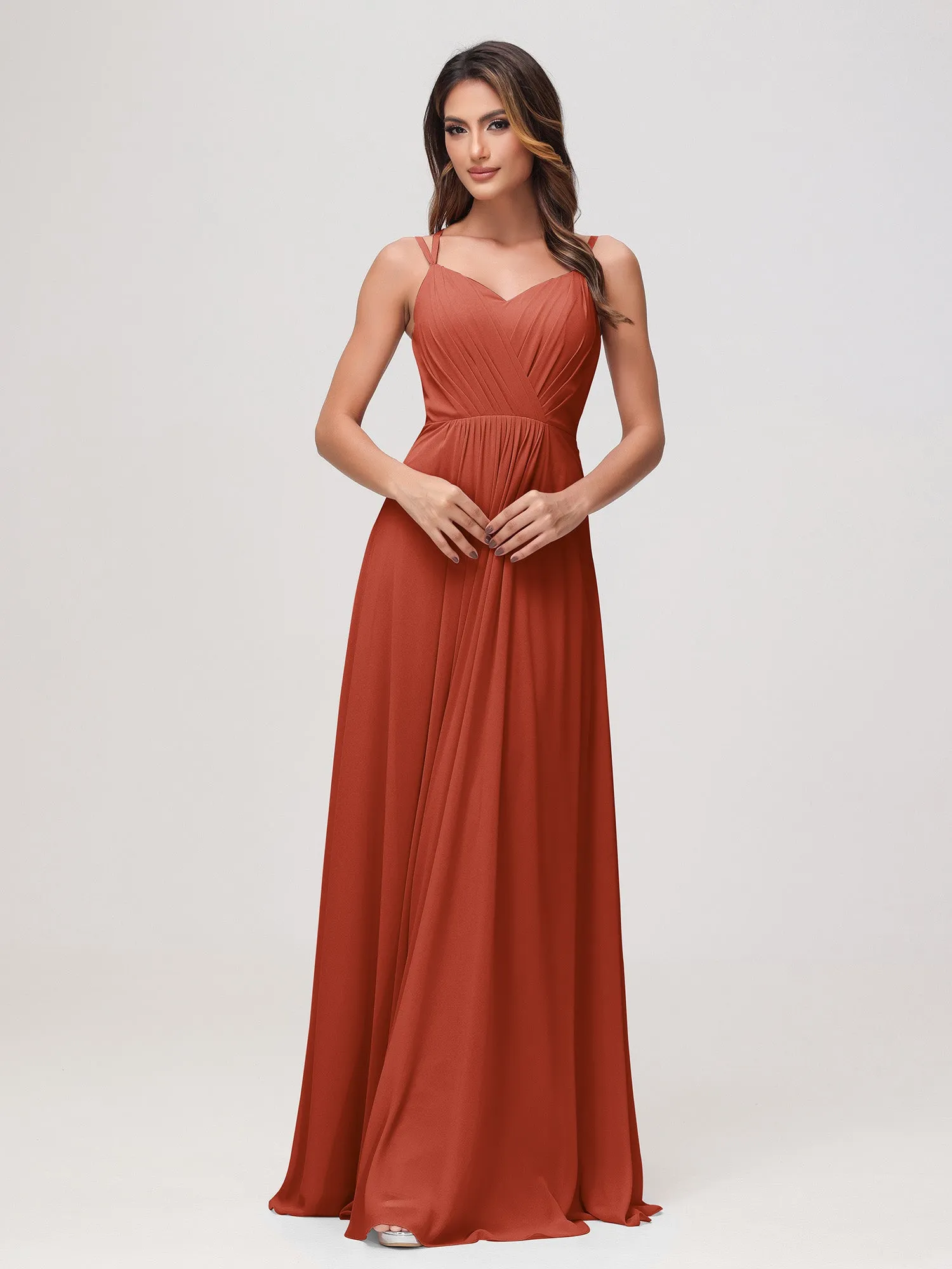 A-Linie Herz-Ausschnitt Raffung Chiffon Kleid Rost