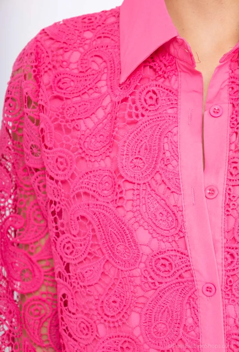 Bluse, bestickt, Spitze, lange Ärmel