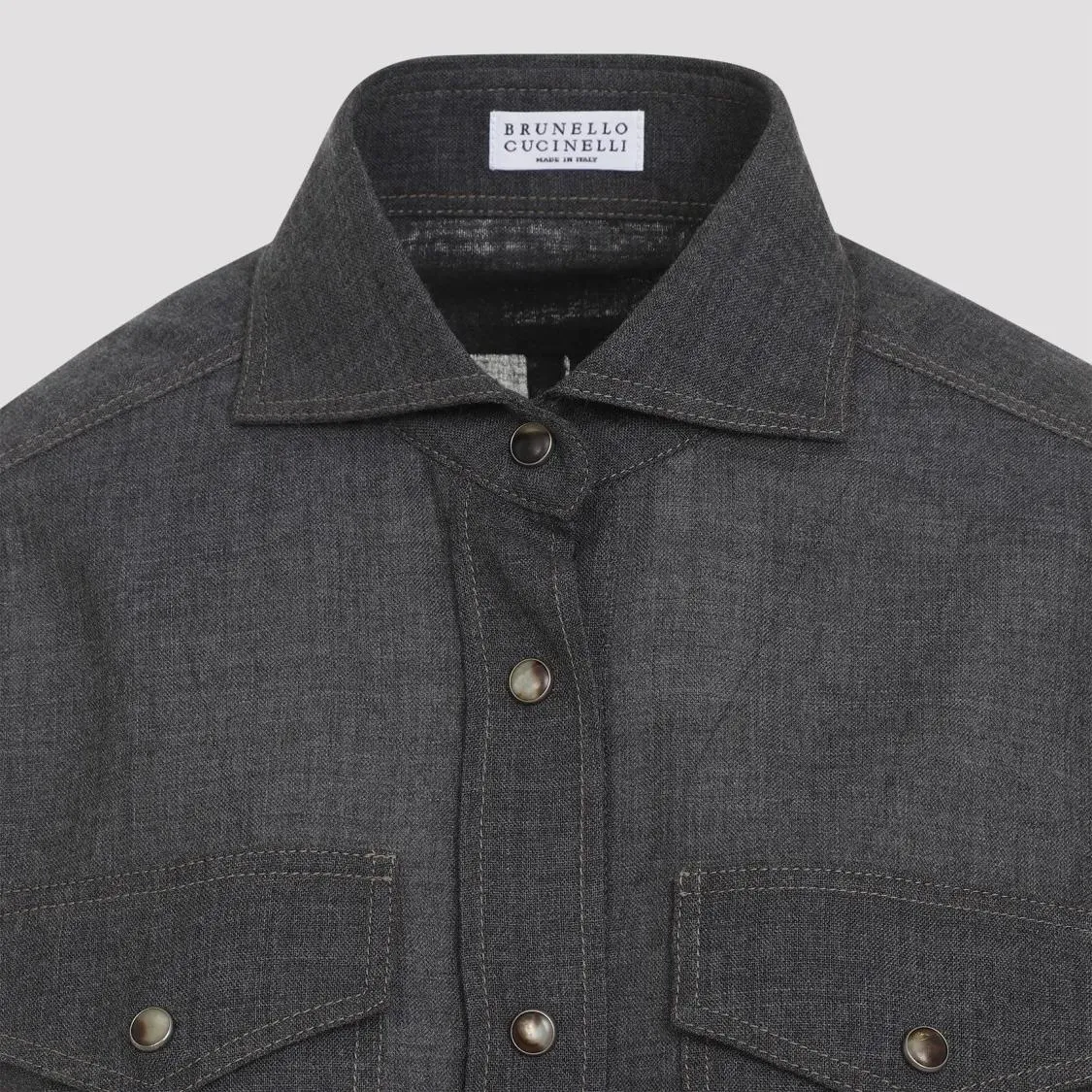   Brunello Cucinelli  Dark Grey Virgin Wool Shirt Grey  Hemden 