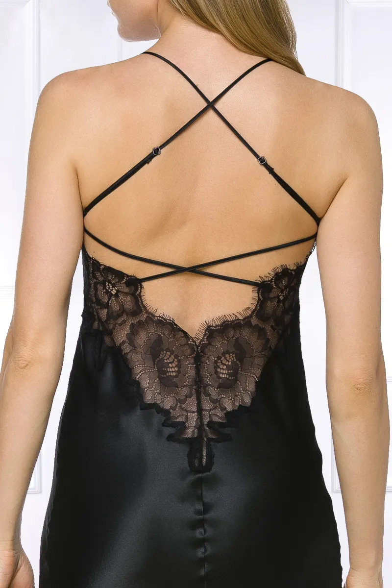 Coemi - Ayana Satin Nachthemd (lang) - Schwarz