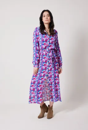Hemdblusenkleid aus 100 % Viskose, lange, lange Ärmel, bedruckt