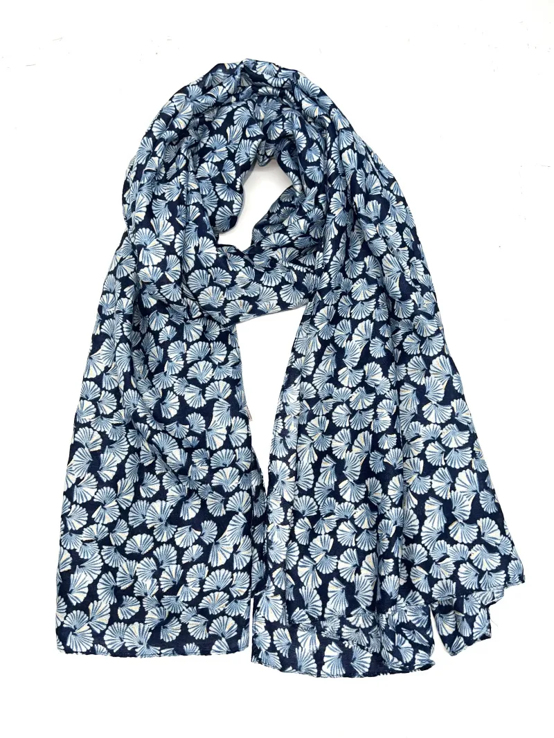 HH-224 Schal mit Gingko-Print und Vergoldung