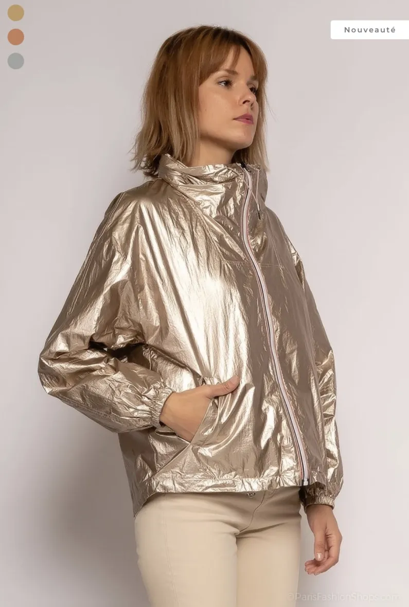 Kurze schillernde Jacke, Windjacke mit Stehkragen