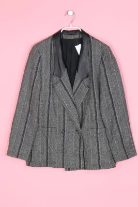 petite mademoiselle - Vintage-Blazer aus reiner Schurwolle mit Leder-Details - M