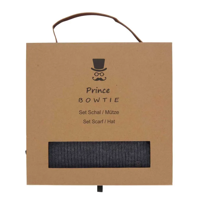Prince BOWTIE Geschenkbox mit Mütze und Schal im Set, anthrazit 