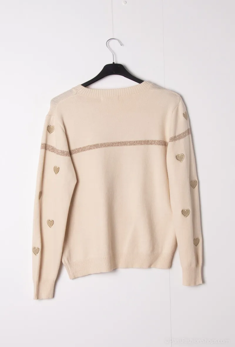 Pullover mit aufgestickten Lurex-Herzen