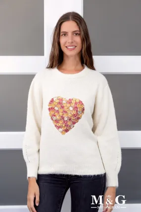 Pullover mit paillettenbestickten Herzen