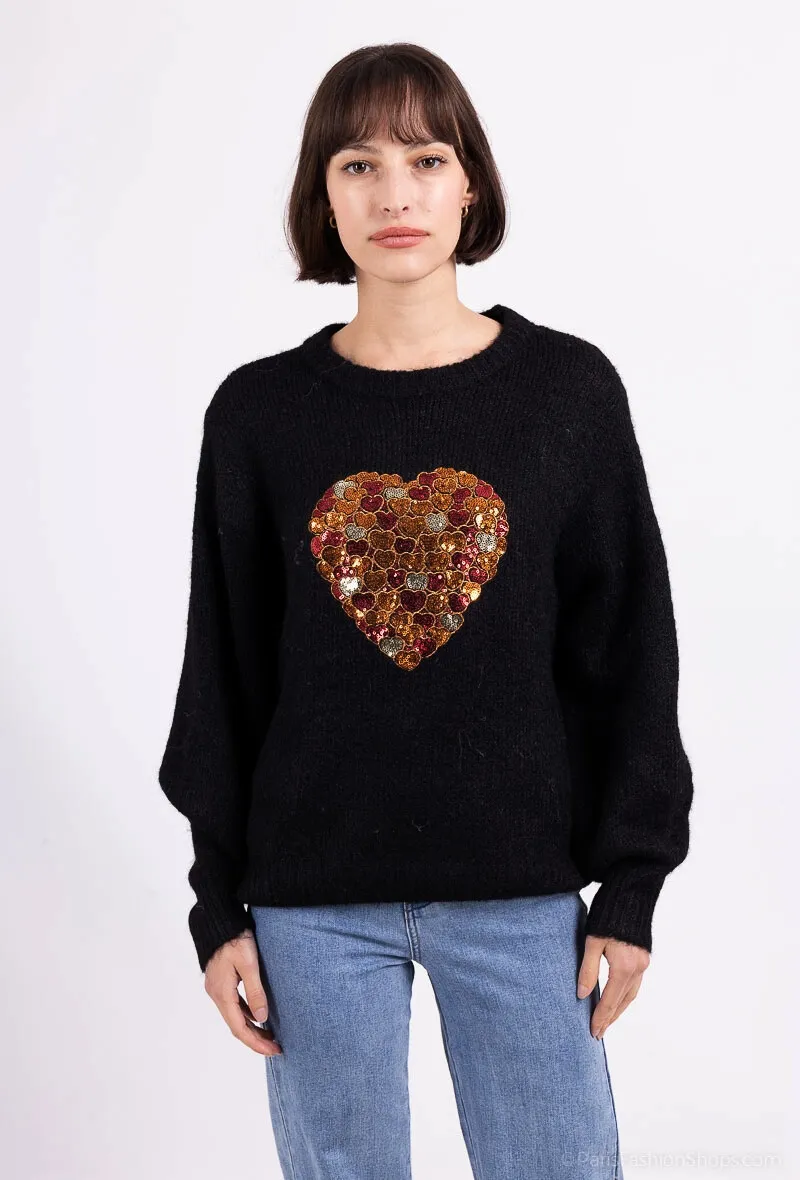 Pullover mit paillettenbestickten Herzen