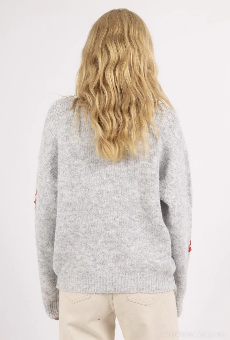 Pullover mit V-Ausschnitt aus Wolle mit Mohair-Touch und Schleifenbesatz