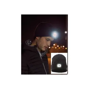 Schwarze Strick-Mütze / Beanie mit LED Licht