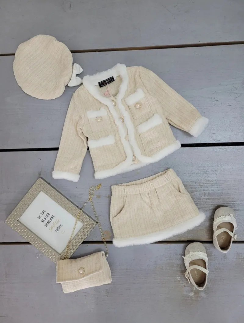 Set aus Jacke und Rock aus Tweed und Kunstpelz für Babys