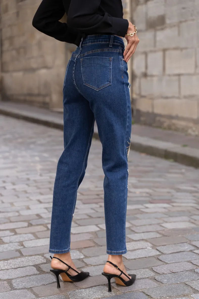 Stretch-Mini-Flare-Jeans mit Rautenknöpfen
