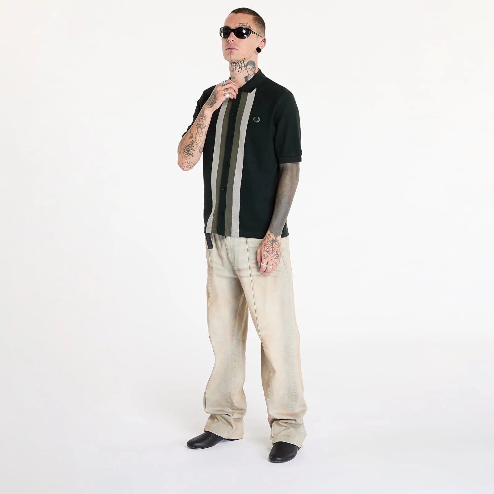 T-shirt Fred Perry Panelled Button Through Polo Shirt Night Green M8522 Q20